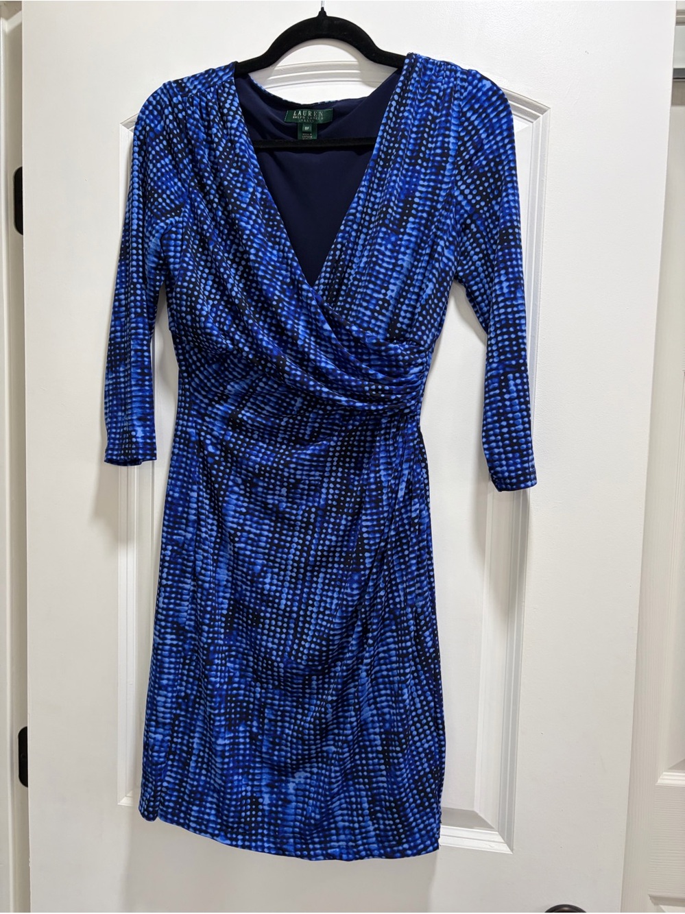 Lauren Ralph Lauren Electric Blue Printed Faux-Wrap Jersey Dress Size 8P